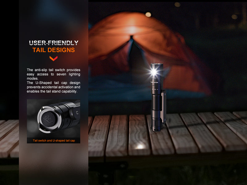 Fenix ld12R Dual Light Sources Multipurpose Portable Flashlight with user friendly tail designs.