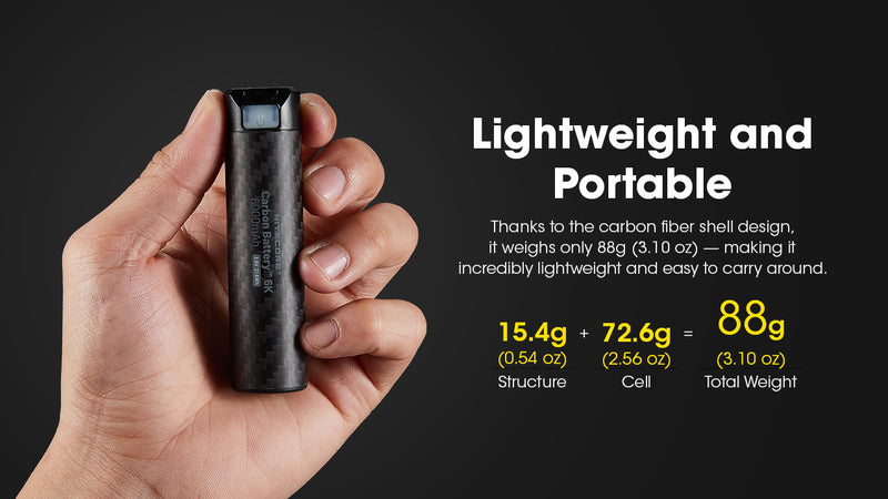 Nitecore Carbon Fibre Power Bank 6K is lightweight and portable.