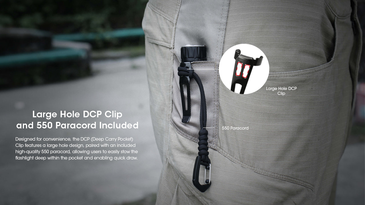 Nitecore EDC33 Tactical EDC Flashlight with large hole DCP Clip and 550 paracord included.