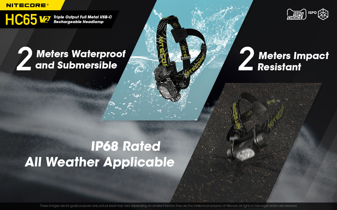 Nitecore HC65 V2 Triple Output Full Metal USB C Rechargeable Headlamp with 2 meters waterproof and submersible.