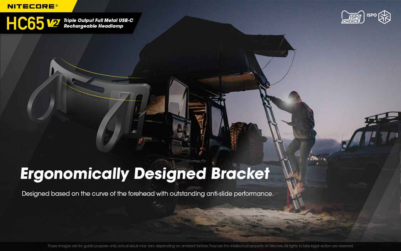 Nitecore HC65 V2 Triple Output Full Metal USB C Rechargeable Headlamp with ergonomically designed bracket.