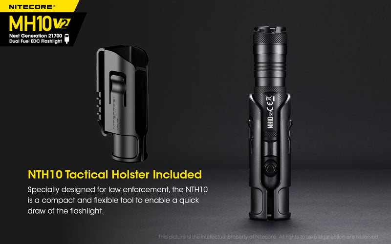 Nitecore MH10 V2 Next Generation 21700 Dual Fuel EDC Flashlight with nth10 tactical holster included.