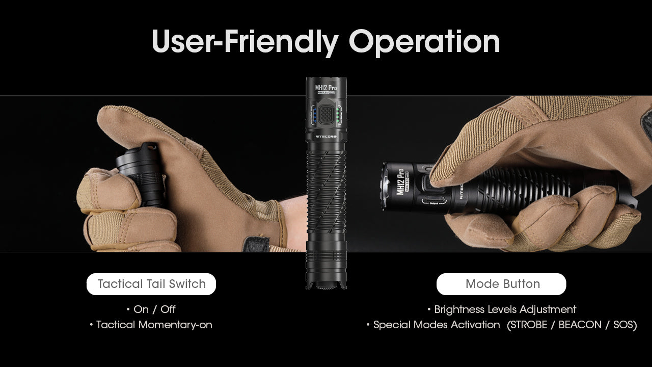 NITECORE MH12 Pro Ultra Long Range Flashlight with a maximum output of 3,300 lumens with user friendly operation.