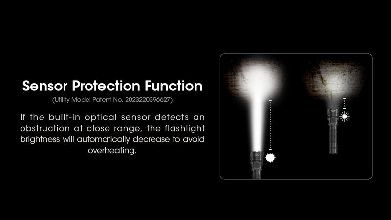 Nitecore Mh25 Pro Ultra Long Range USB C Rechargeable Flashlight with sensor protection function.