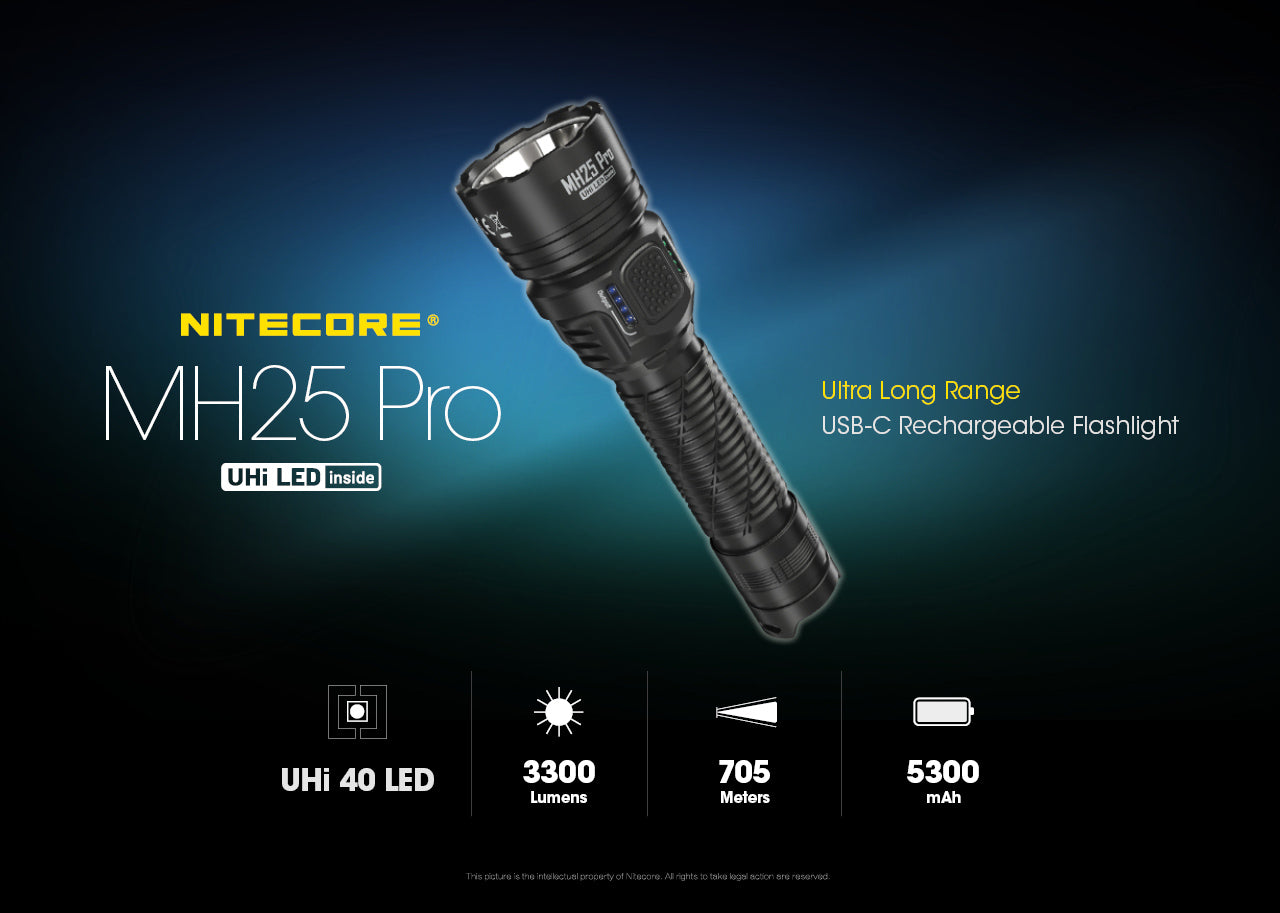 Nitecore Mh25 Pro Ultra Long Range USB C Rechargeable Flashlight.