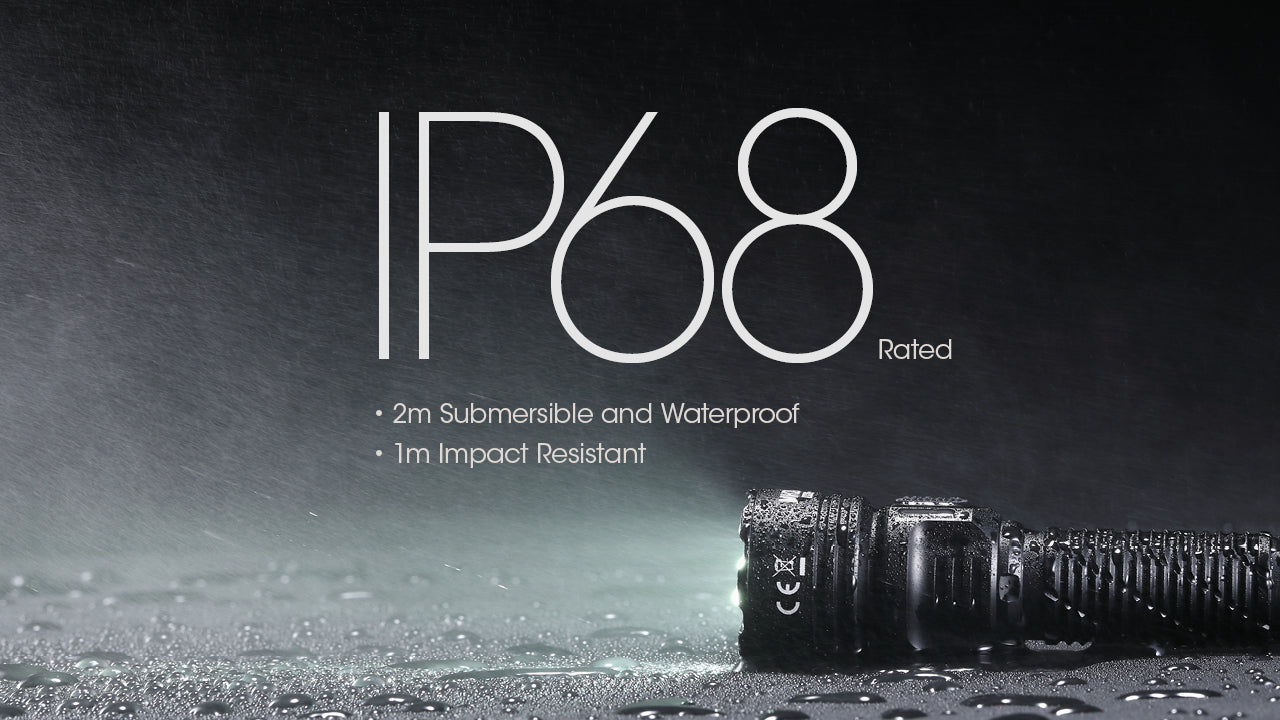 Nitecore Mh25 Pro Ultra Long Range USB C Rechargeable Flashlight with IP68 rated 2 meters submersible and waterproof.