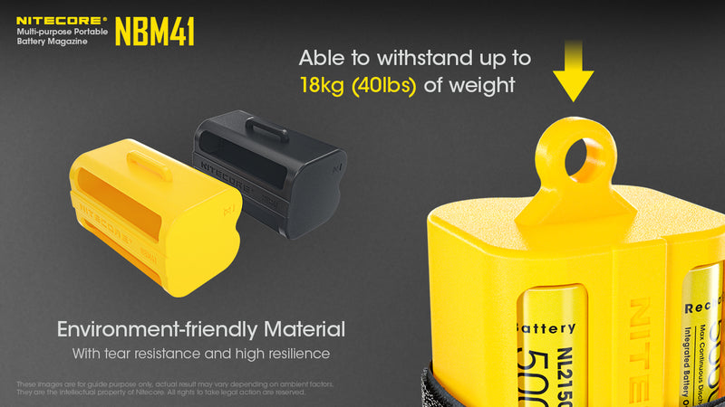 Nitecore NBM41 Multi purpose Portable Battery Magazine for 21700 batteries is able to withstand up to 18 kg of weight.