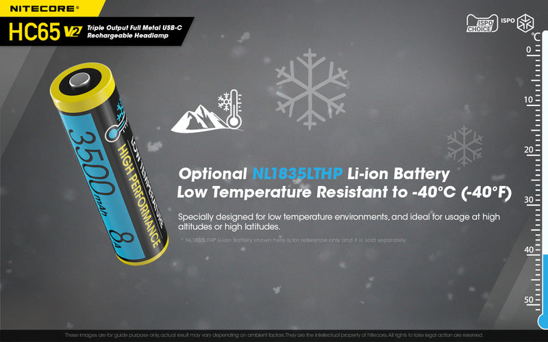 Can used optional Nitecore NL1835LTHP Li-ion Battery Low Temperature Resistant to minus forty  Celsius 