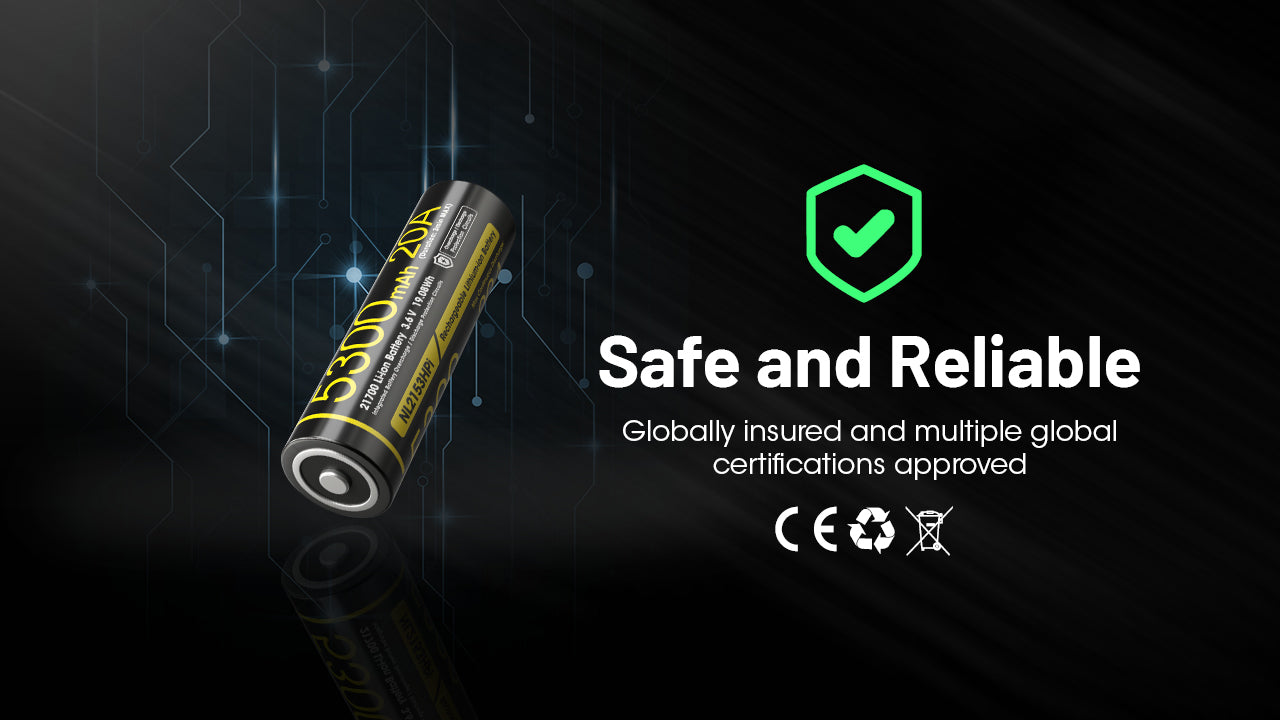 Nitecore NL2153HPi Rechargeable 21700 i Series lithium battery with 5300 mAh is safe and reliable.