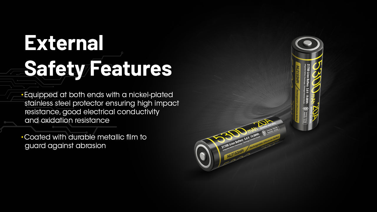 Nitecore NL2153HPi Rechargeable 21700 i Series lithium battery with 5300 mAh  of external safety Features.