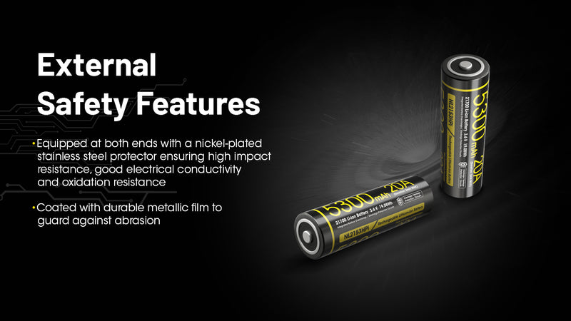 Nitecore NL2153HPi Rechargeable 21700 i Series lithium battery with 5300 mAh  of external safety Features.