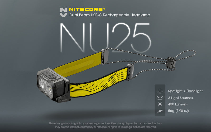 Nitecore NU25 400 Lumen USB-C Rechargeable Lightweight Dual Beam headlamp