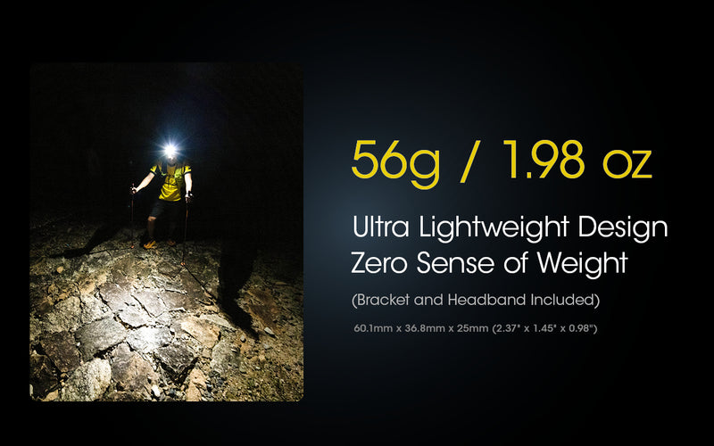 Nitecore NU25 400 Lumen USB-C Rechargeable Lightweight Dual Beam headlamp with 56 gram ultra lightweight design zero sense of weight.