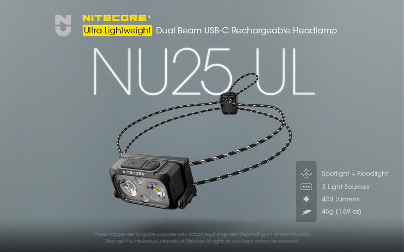 Nitecore NU25 UL Ultra Lightweight Dual Beam USB C Rechargeable Headlamp
