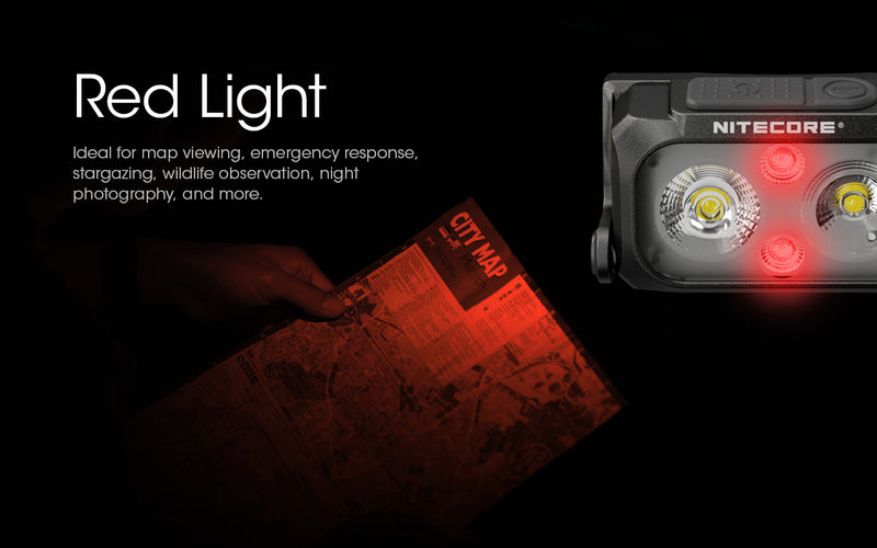Nitecore NU25 UL Ultra Lightweight Dual Beam USB C Rechargeable Headlamp with red light.