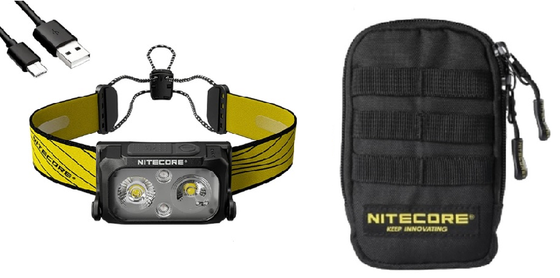 Nitecore NU25 Dual Beam USB-C Rechargeable Lightweight 400 Lumens headlamp with Nitecore NPP30 Pocket Pouch.