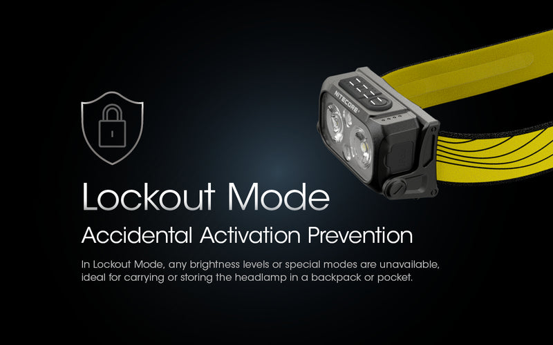 Nitecore NU25 headlamp with lockout mode with accidental activation Prevention.