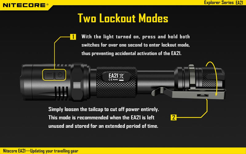 Nitecore EA21 has two lockout modes.