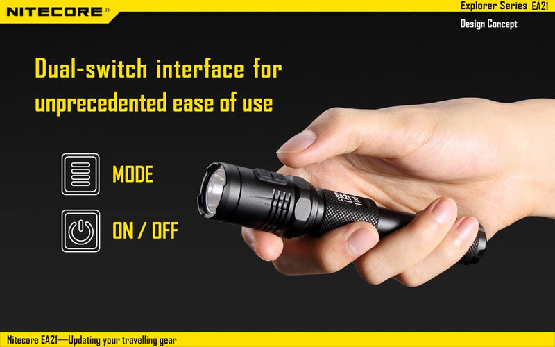Nirecore EA21 with dual switch interface for unprecedented ease of use. Mode or on / off.