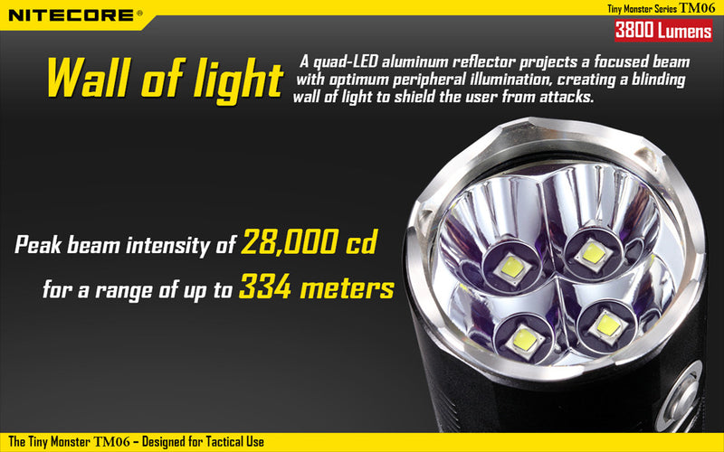 Nitecore TM06 Tactical LED Flashlight with 4 x Nitecore NL1823 2300 mAh 18650 lithium batteries
