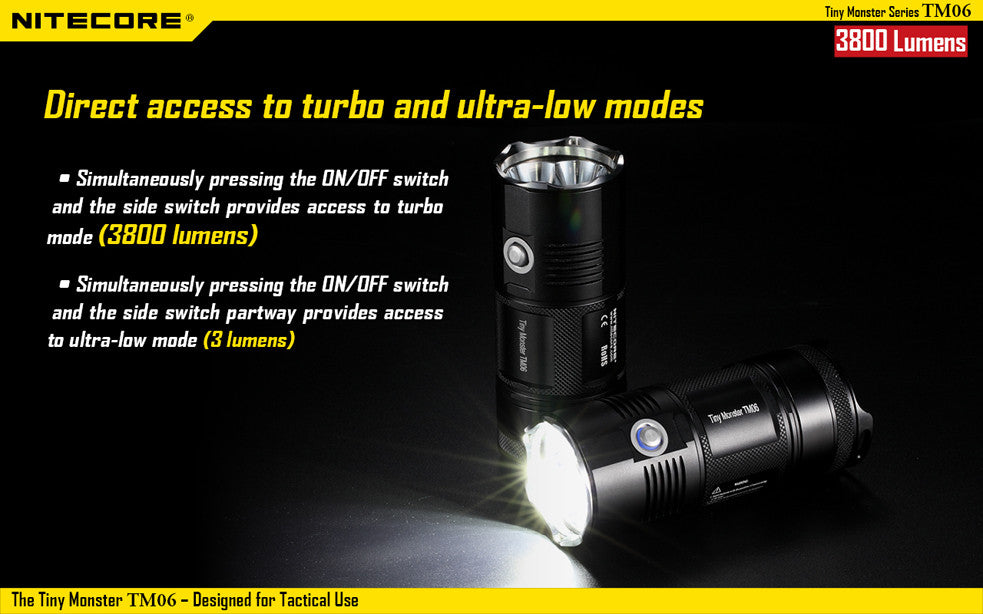 Nitecore TM06 Tactical LED Flashlight with 4 x Nitecore NL1823 2300 mAh 18650 lithium batteries