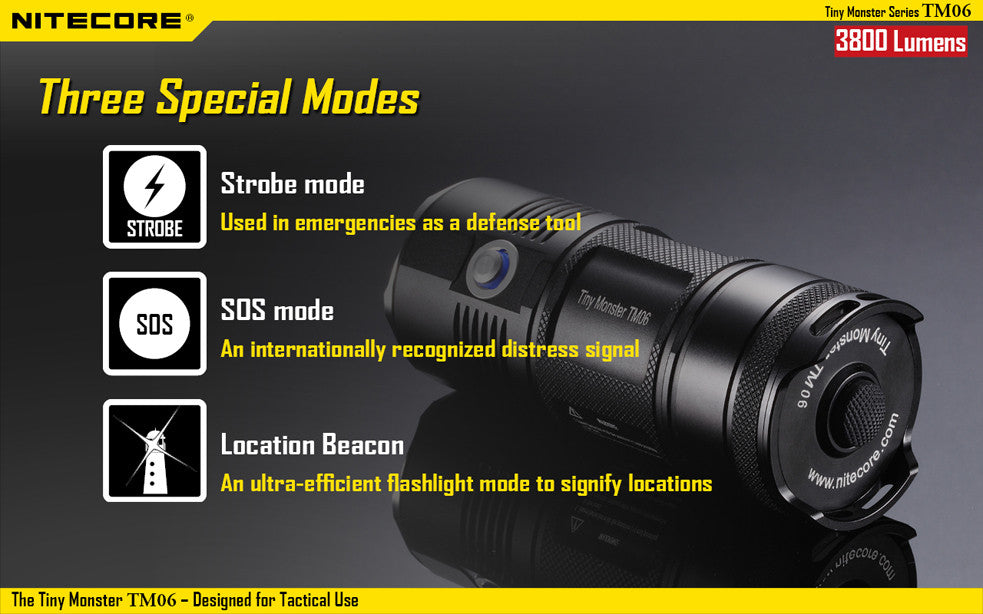 Nitecore TM06 Tactical LED Flashlight with 4 x Nitecore NL1823 2300 mAh 18650 lithium batteries