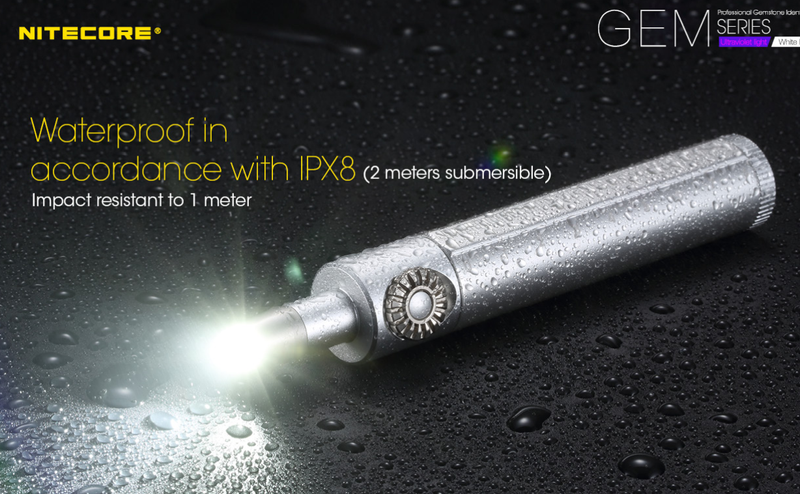 Nitecore GEM series is waterproof in accordance with IPX8.