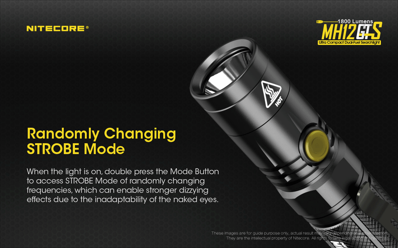 Nitecore MH12GTS is a randomly strobe mode.