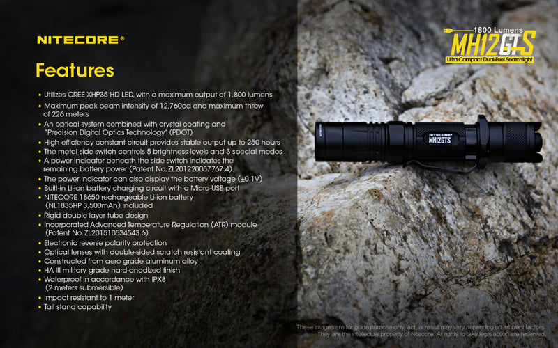 Nitecore MH12GTS Ultra Compact Dual Fuel Search Light with 1800 lumens long throw