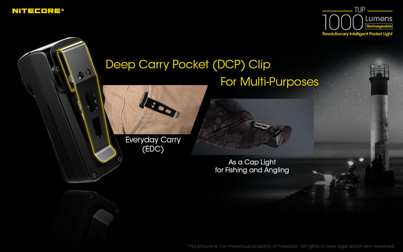Nitecore TUP Pocket Light in Hi Tech Black with T-Reign Retractable Gear Tether Small