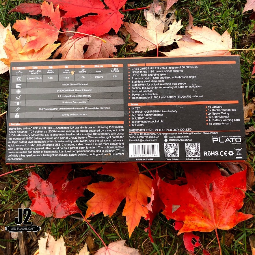 Acebeam T27 ultra long range LED flashlight with a beam that reaches over 3800 Feet