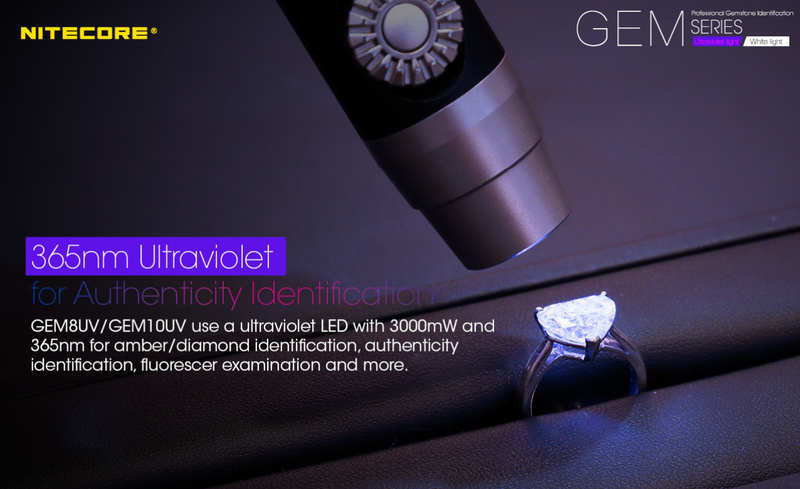 Nitecore GEM series has 365n ultraviolet.