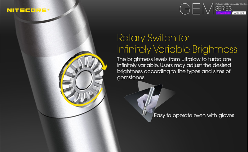 Nitecore GEM series has a rotary switch for infinitely variable brightness.