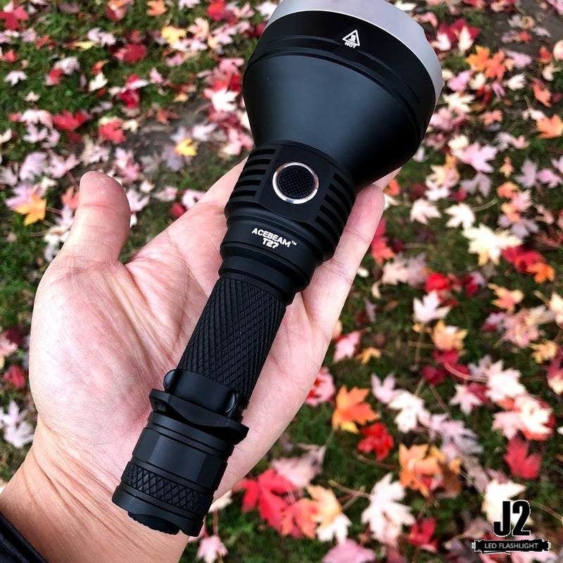 Acebeam T27 ultra long range LED flashlight with a beam that reaches over 3800 Feet