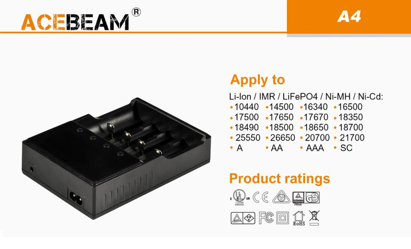 Acebeam A4 Advanced Multi Charger charging many batteries.J