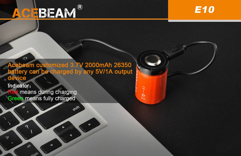 Acebeam E10 EDC flashlight with 26350 lithium battery