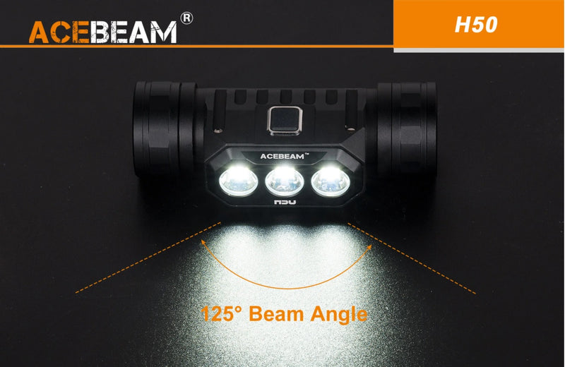Acebeam H50 headlamp with 125 degrees beam angle