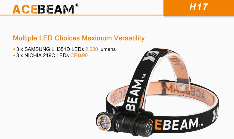 Acebeam Multiple LED Choices Maximum Versatility headlamp