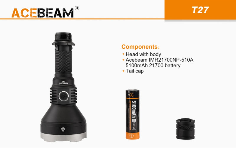 Acebeam Tactical and Hunting Rechargeable Thrower flashlight with three components