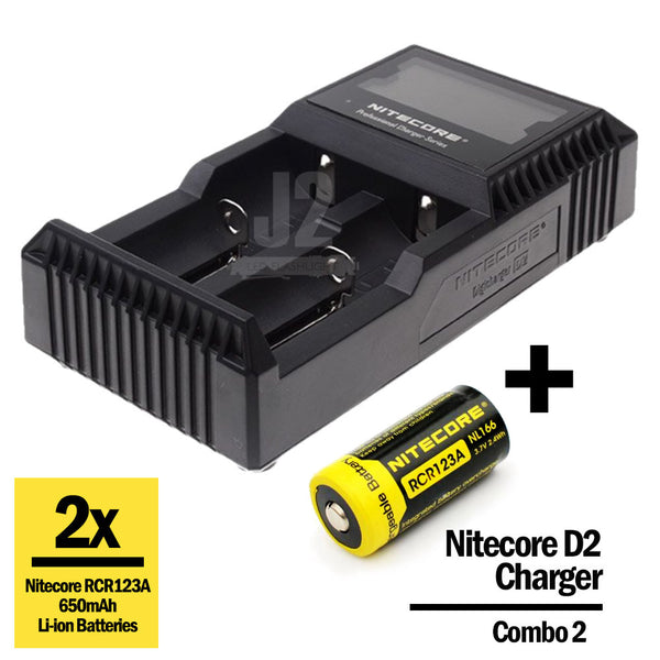 Combo #2 (Nitecore D2 Charger + 2 x Nitecore RCR123A Batteries)