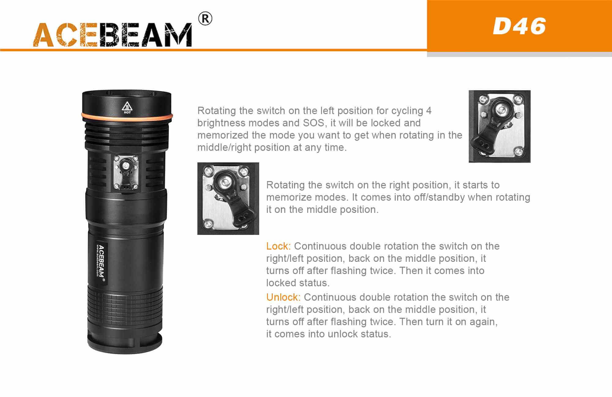 Acebeam D46 Dive light - 5200 lumens