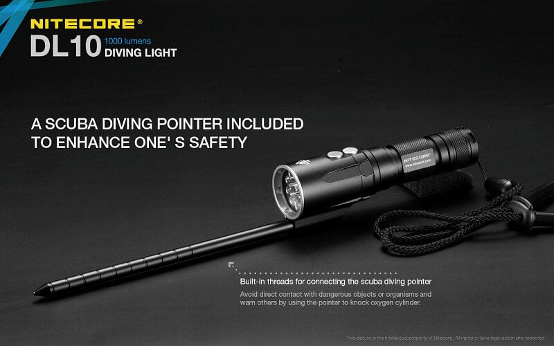 Nitecore DL10 Diving light with NL1826R 2600mAh USB Rechargeable 18650 Battery