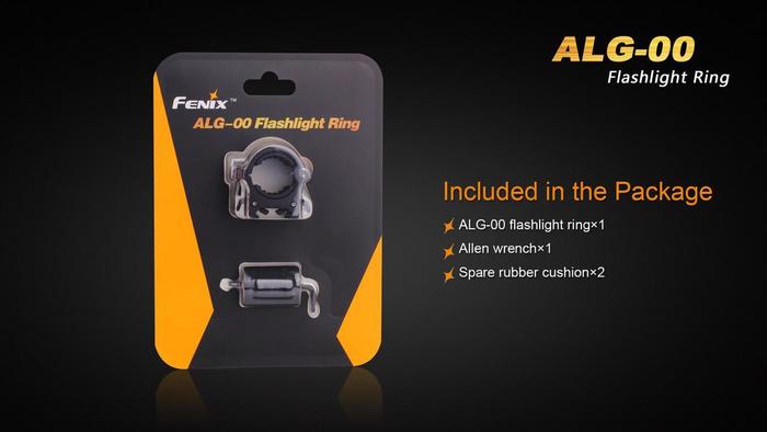 Fenix ALG-00 Flashlight Ring included in the package are allen wrench and spare rubber cushion and alg flashlight ring
