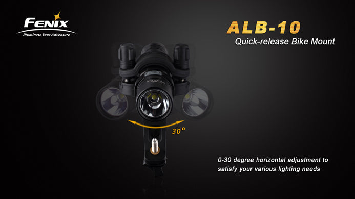 Fenix Bike mount ALB 10 has a 0 to 3 degree horizontal adjustment to satisfy your various lighting needs.