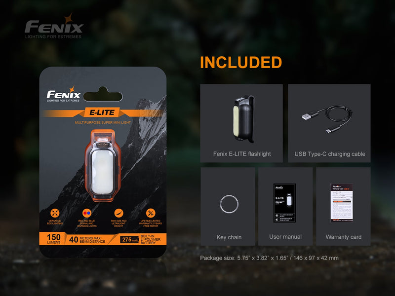 Fenix E-Lite 150 lumens Multipurpose super mini edc light with accessories included