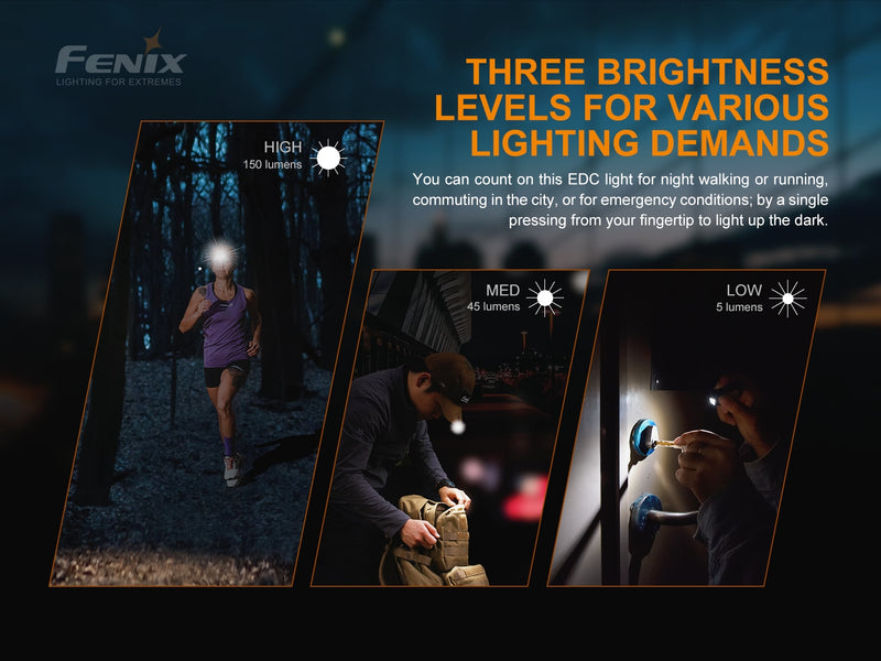 Fenix E-Lite 150 lumens Multipurpose super mini edc light with three brightness levels for various lighting demands