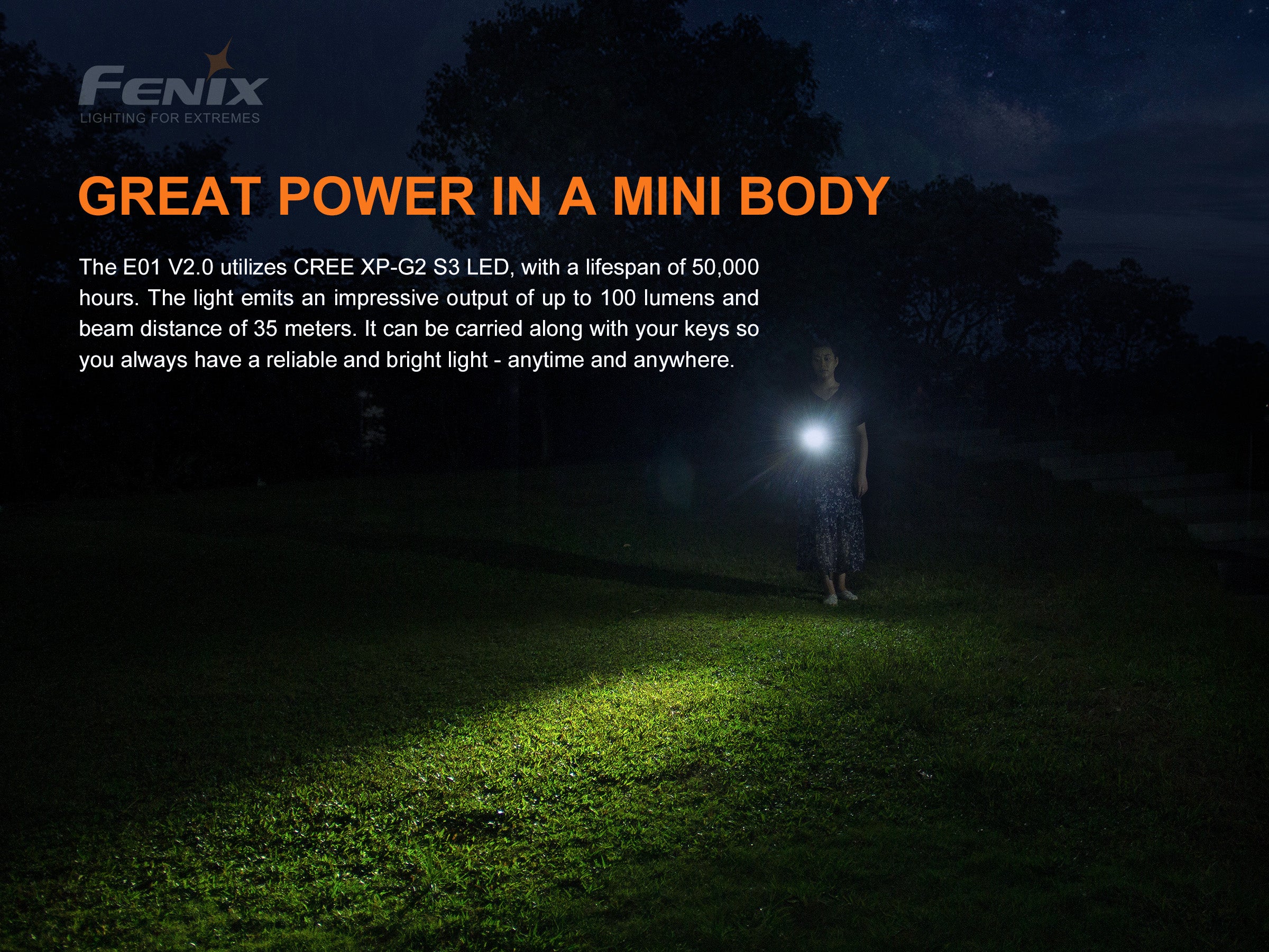 Fenix E01 V2.0 Mini Keychain Flashlight with great power in a mni body.