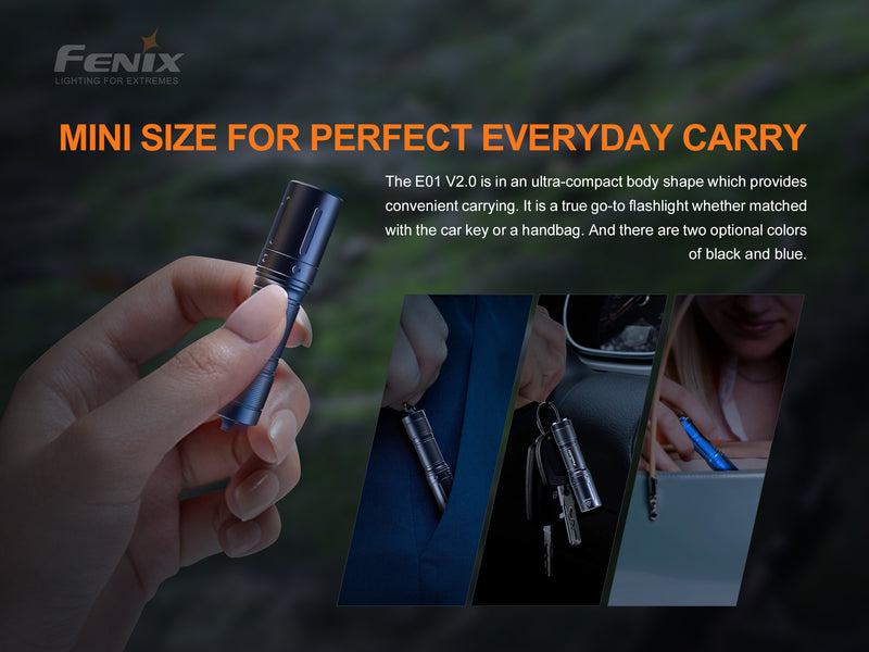 Fenix E01 V2.0 Mini Keychain Flashlight with mini size for perfect everyday carry.