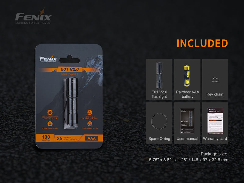 Fenix E01 V2.0 Mini Keychain Flashlight with total accessories included