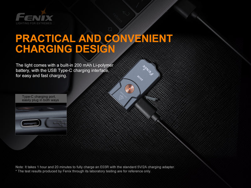 Fenix E03R All metal keychain flashlight has a practical and convenient charging design